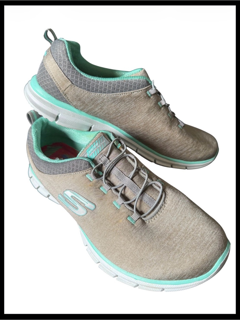 Skechers Air-Cooled Memory Foam Slip-On Sneakers Gray/Teal Size 9
